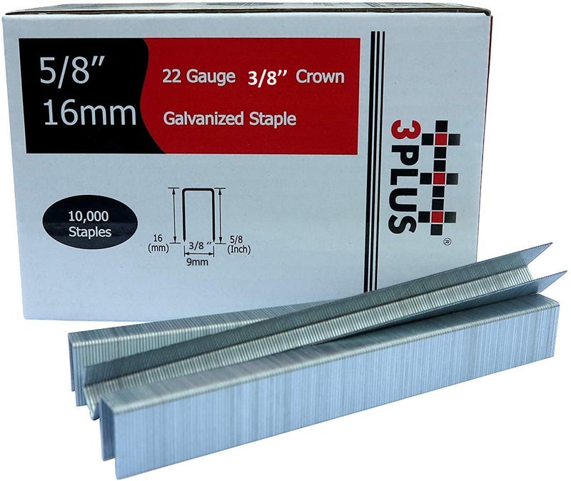 3PLUS 71/16 22 Gauge 3/8-Inch (9mm) Crown 5/8-Inch Leg Length Galvanized Fine Wire Staples, 10,000 per Box, 71 Series Staples - Image 2
